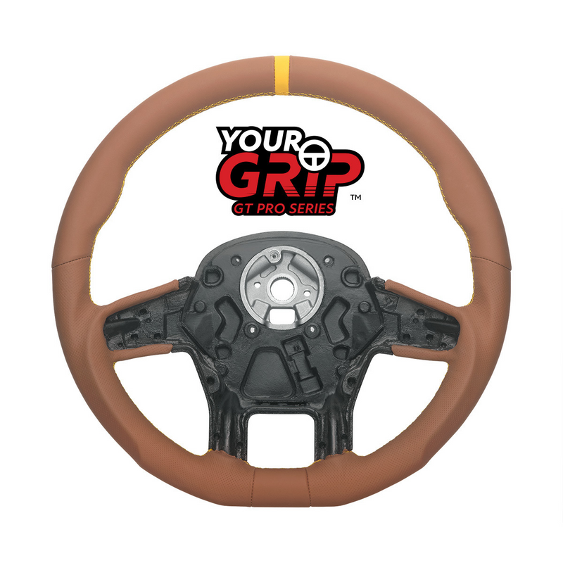 United Pacific 18" YourGrip GT PRO Leather Steering Wheel For 2012-2021 Peterbilt 579 & 2013-2021 Kenworth T680-Brown 88372