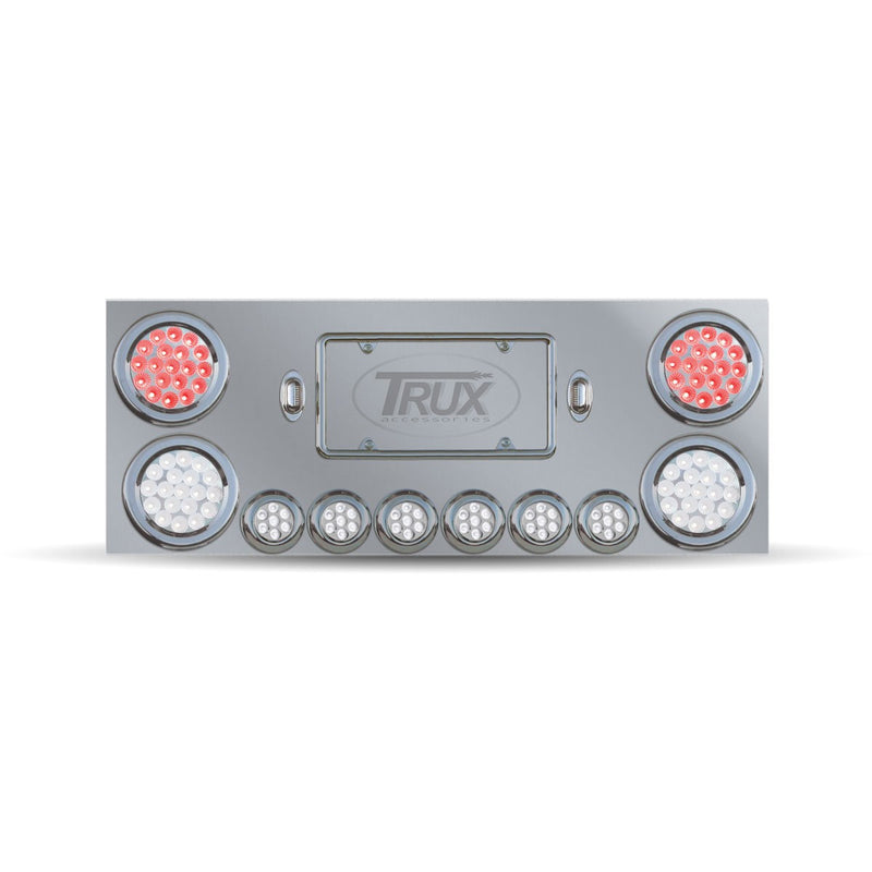 Trux Accessories Stainless Steel Rear Center Panel with 2 x 4" & 6 x 2" Dual Revolution, with 2 x 4" Red & 2 License Light LEDs