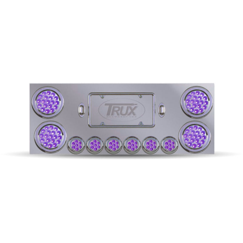 Trux Accessories Stainless Steel Rear Center Panel with 4 x 4", 6 x 2" Dual Revolution (Red/Purple) & 2 Purple License Light LEDs