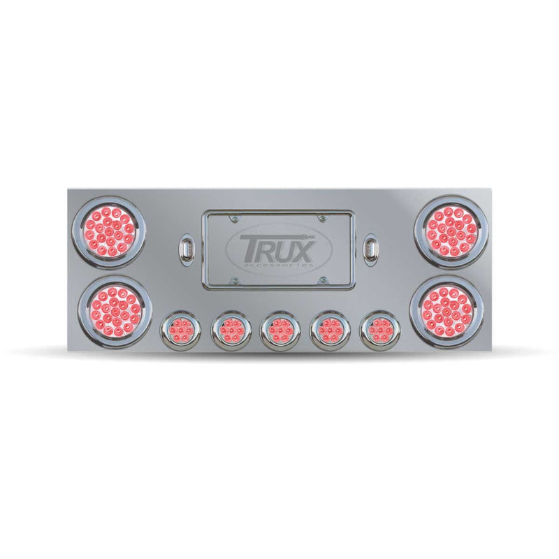 Trux Accessories Stainless Steel Rear Center Panel with 4 x 4", 5 x 2 1/2" Dual Revolution (Red/Green) & 2 License Light LEDs