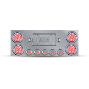 Trux Accessories Stainless Steel Rear Center Panel with 4 x 4", 5 x 2 1/2" Dual Revolution (Red/Blue) & 2 License Light LEDs