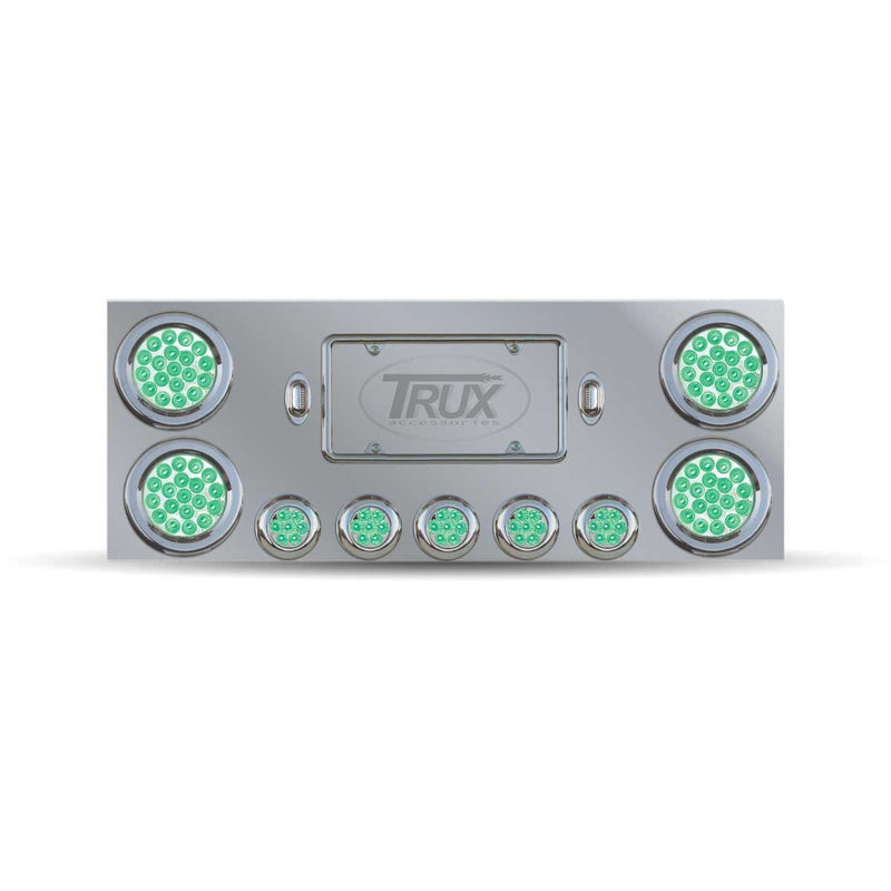 Trux Accessories Stainless Steel Rear Center Panel with 4 x 4", 5 x 2 1/2" Dual Revolution (Red/Green) & 2 License Light LEDs