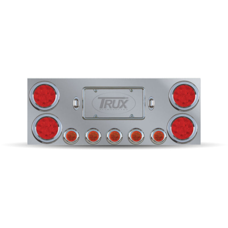 Trux Accessories Stainless Steel Rear Center Panel with 4 X 4 & 5 X 2  Clear & 2 License LEDs