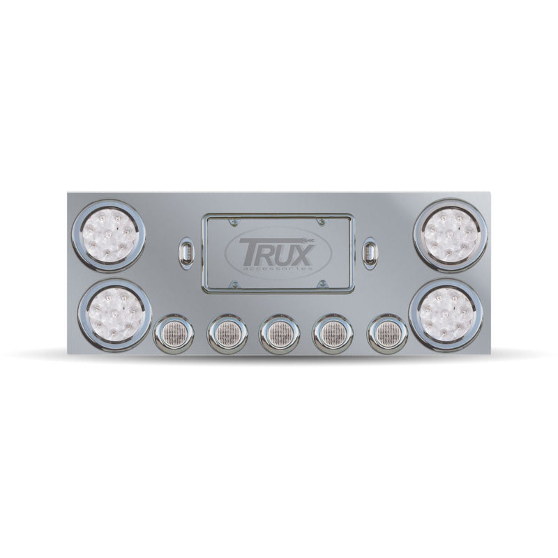 Trux Accessories Stainless Steel Rear Center Panel with 4 X 4 & 5 X 2  Clear & 2 License LEDs