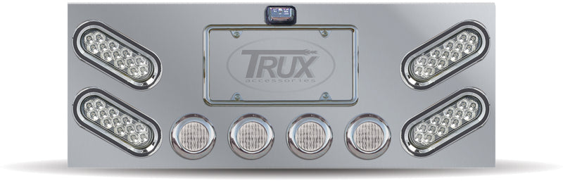 Trux Accessories Stainless Steel Rear Center Panel with 4 Oblong & 4 x 2 1/2 Clear LEDs & Bezels"
