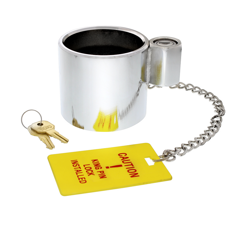 United Pacific Heavy Duty Steel King Pin Lock With 12" Warning Tag For 2" Diameter Kingpin 90107