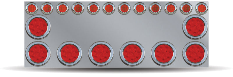 Trux Accessories Stainless Steel Wide Rear Center Panel with 9 x 4 & 12 x 2" LEDs & Bezels"