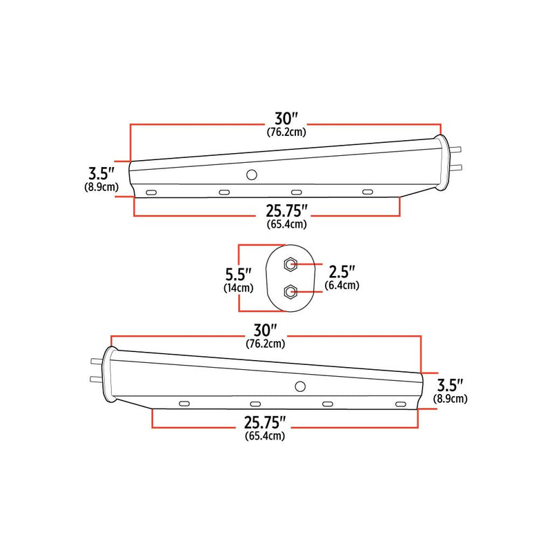 Trux Accessories Stainless Steel 30" Mudflap Hanger - 2 1/2" Bolt Spacing