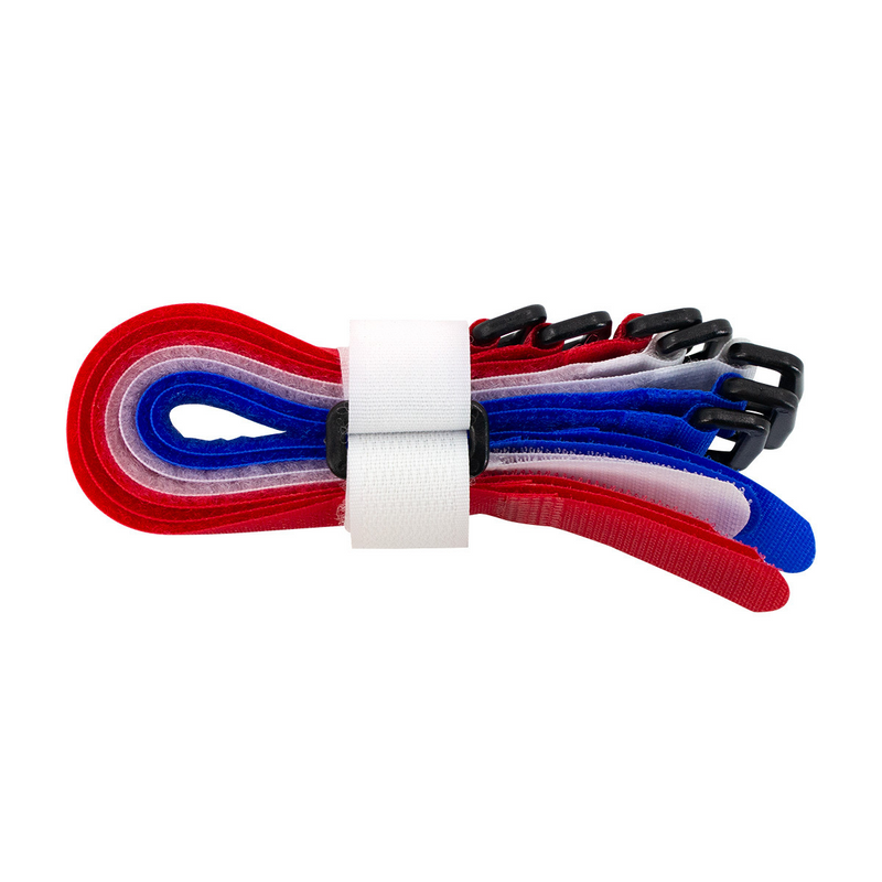 United Pacific 8" x 3/4" Red,White,Blue Hook & Loop Velcro Strip-Tie Fasteners with Buckle (8-Pack) 98027