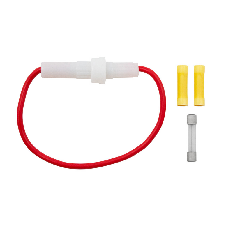 United Pacific In-Line Glass Fuseholder 12 AWG 6.5" Wire w / (1)20 Amp AGC Fuse & (2)Vinyl Terminals, 1 Set. 98123