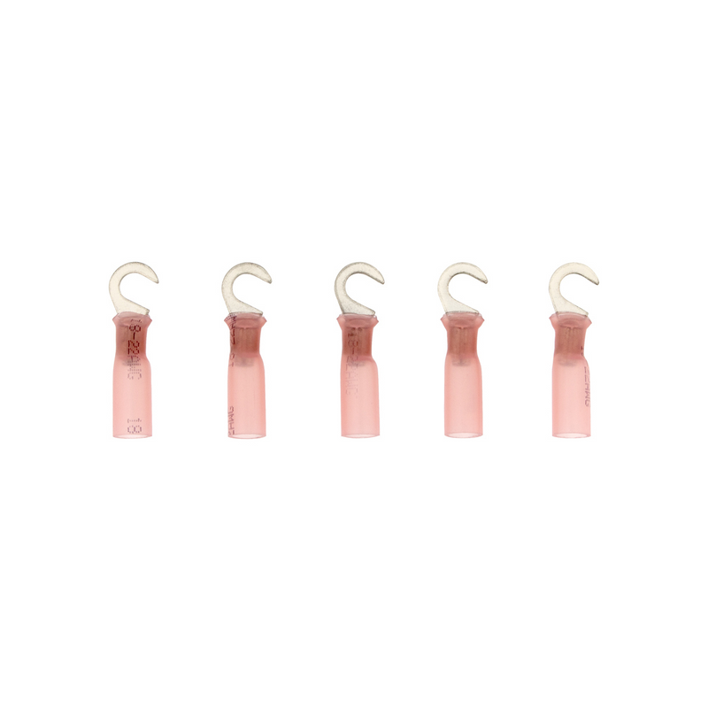 United Pacific 22-18 AWG #10 Stud CS Heat Shrink Hook Terminal Red (5-Pack) 98155