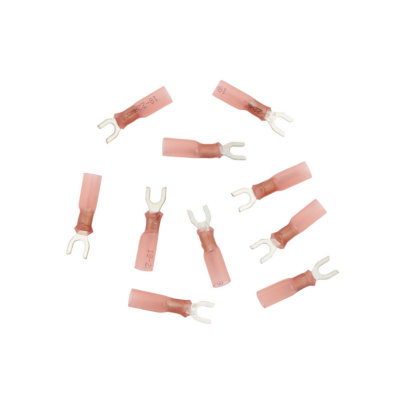 United Pacific 22-18 AWG #8 Stud CS Heat Shrink Spade Terminal Red (10-Pack) 98159