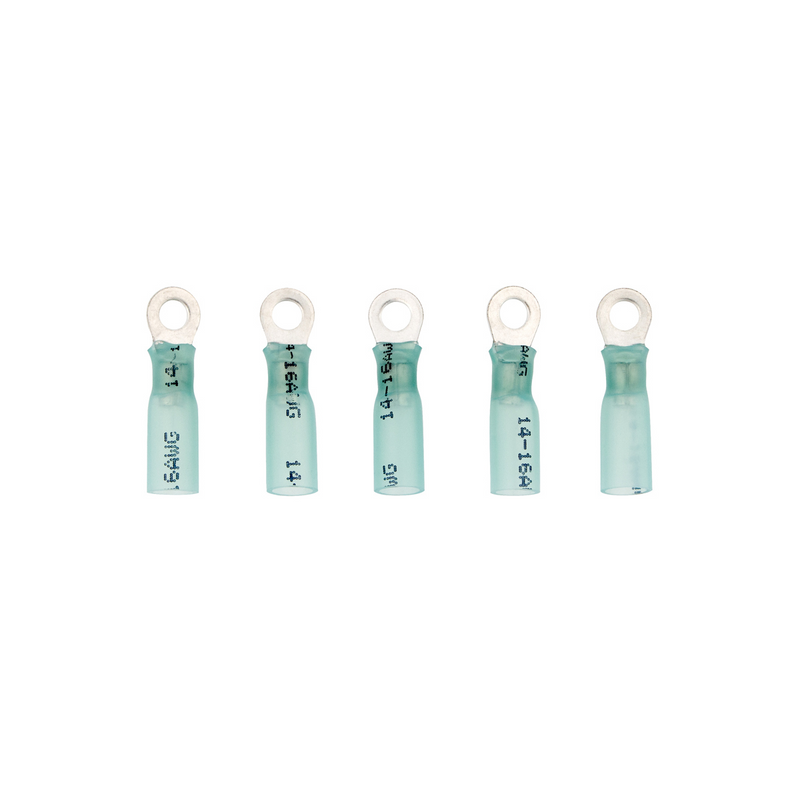 United Pacific 16-14 AWG #8 Stud CS Heat Shrink Ring Terminal Blue (5-Pack) 98166