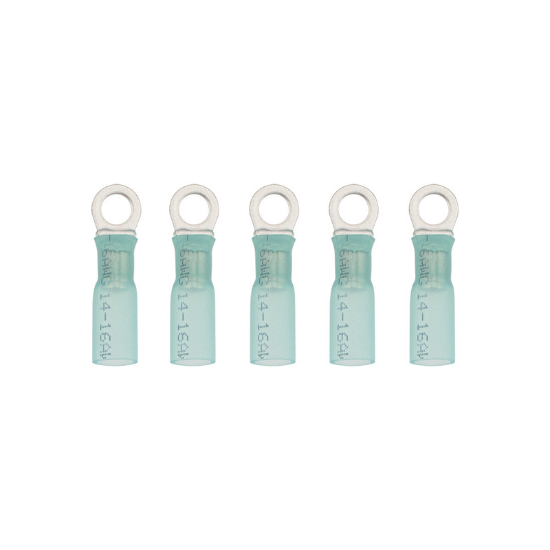 United Pacific 16-14 AWG #10 Stud CS Heat Shrink Ring Terminal Blue (5-Pack) 98167