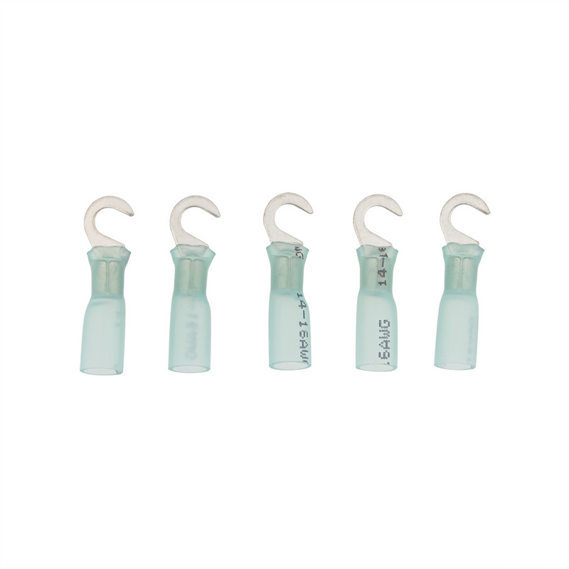 United Pacific 16-14 AWG #10 Stud CS Heat Shrink Hook Terminal Blue (5-Pack) 98171