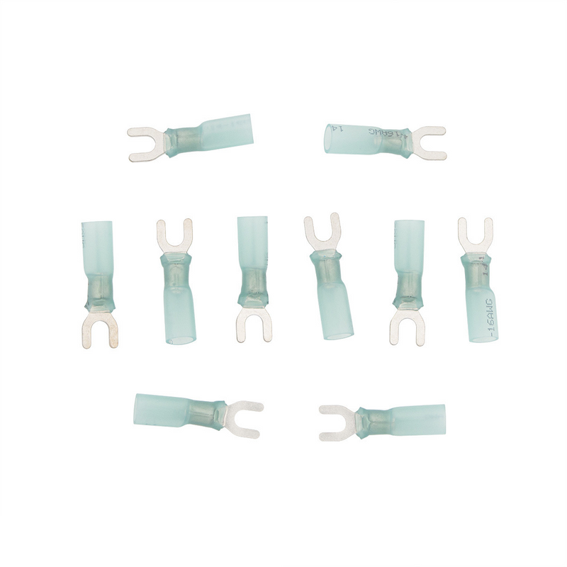 United Pacific 16-14 AWG #8 Stud CS Heat Shrink Spade Terminal Blue (10-Pack) 98179