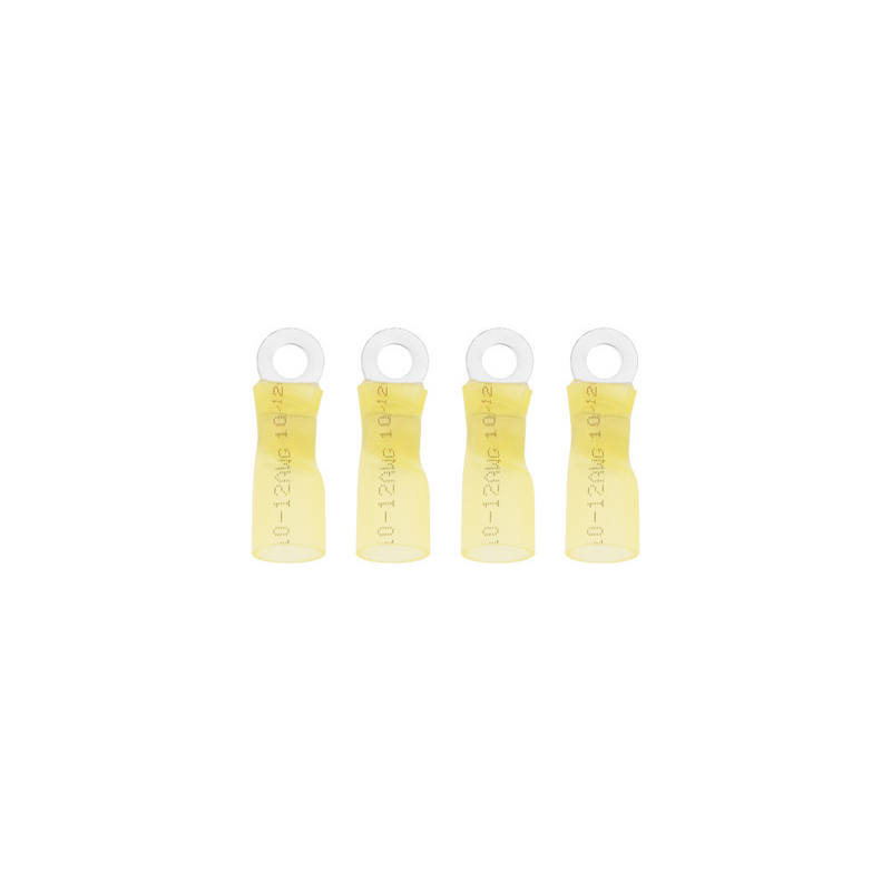 United Pacific 12-10 AWG #8 Stud CS Heat Shrink Ring Terminal Yellow (4-Pack) 98187
