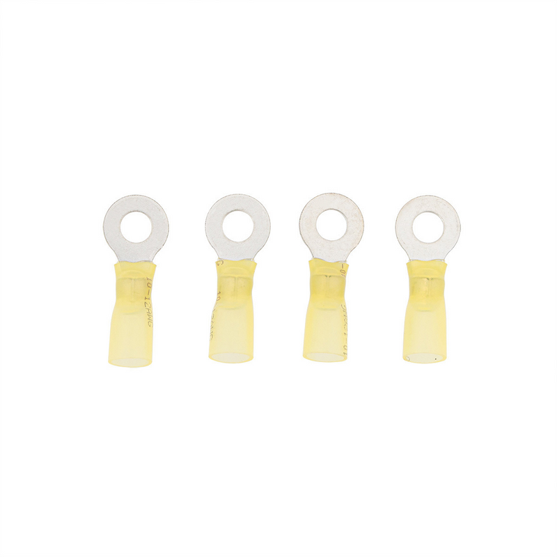 United Pacific 12-10 AWG 1/4" Stud CS Heat Shrink Ring Terminal Yellow (4-Pack) 98189