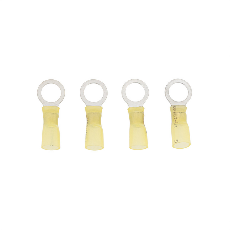 United Pacific 12-10 AWG 3/8" Stud CS Heat Shrink Ring Terminal Yellow (4-Pack) 98191