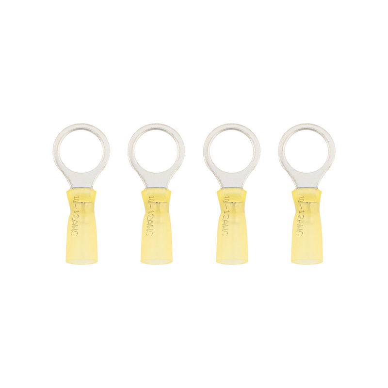United Pacific 12-10 AWG 1/2" Stud CS Heat Shrink Ring Terminal Yellow (4-Pack) 98192