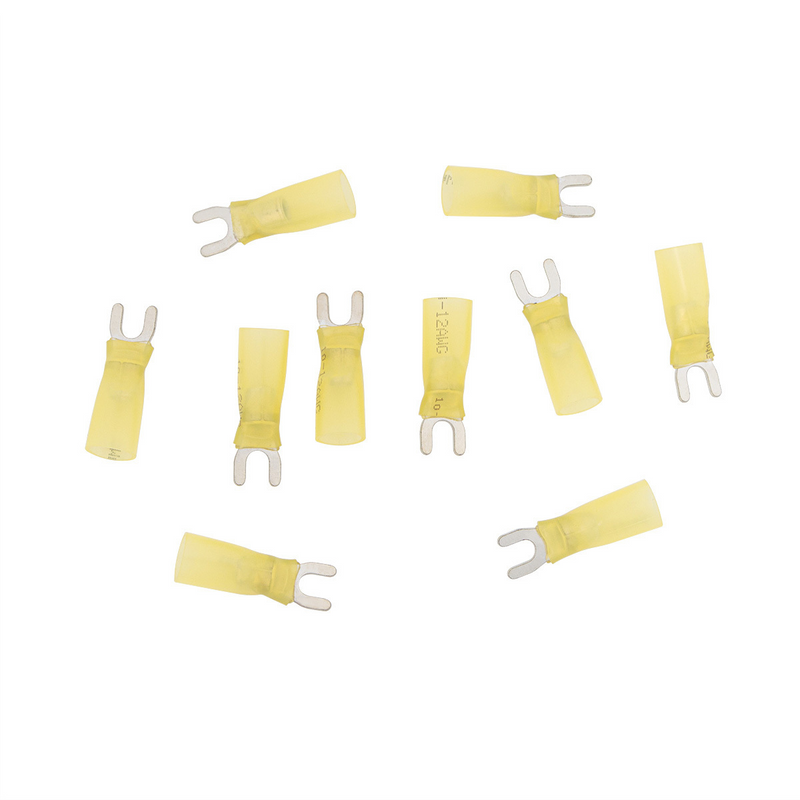 United Pacific 12-10 AWG #8 Stud CS Heat Shrink Spade Terminal Yellow (10-Pack) 98196