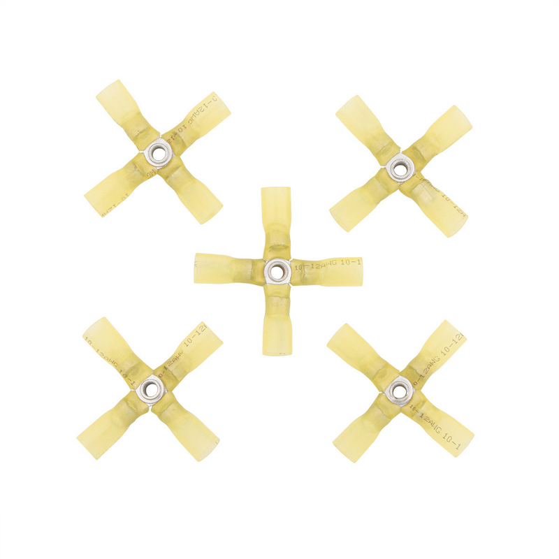 United Pacific 12-10 AWG 4-Way (X) CS Heat Shrink Connector Yellow (5-Pack) 98199