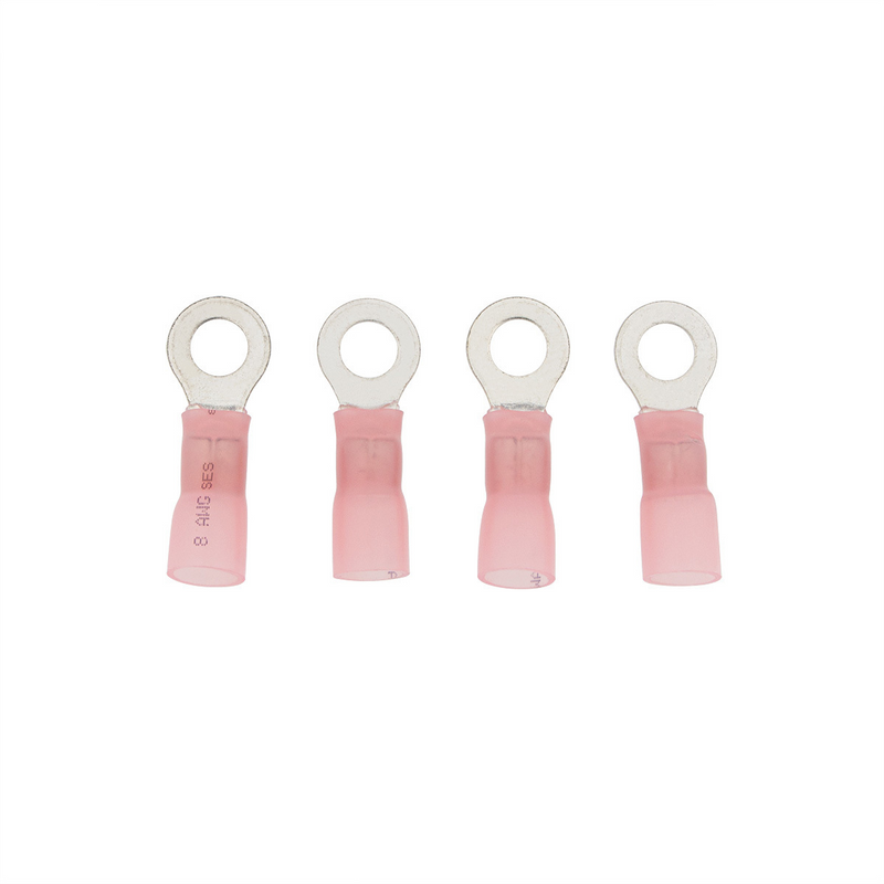 United Pacific 8 AWG 5/16" Stud CS Heat Shrink Ring Terminal Pink (4-Pack) 98203