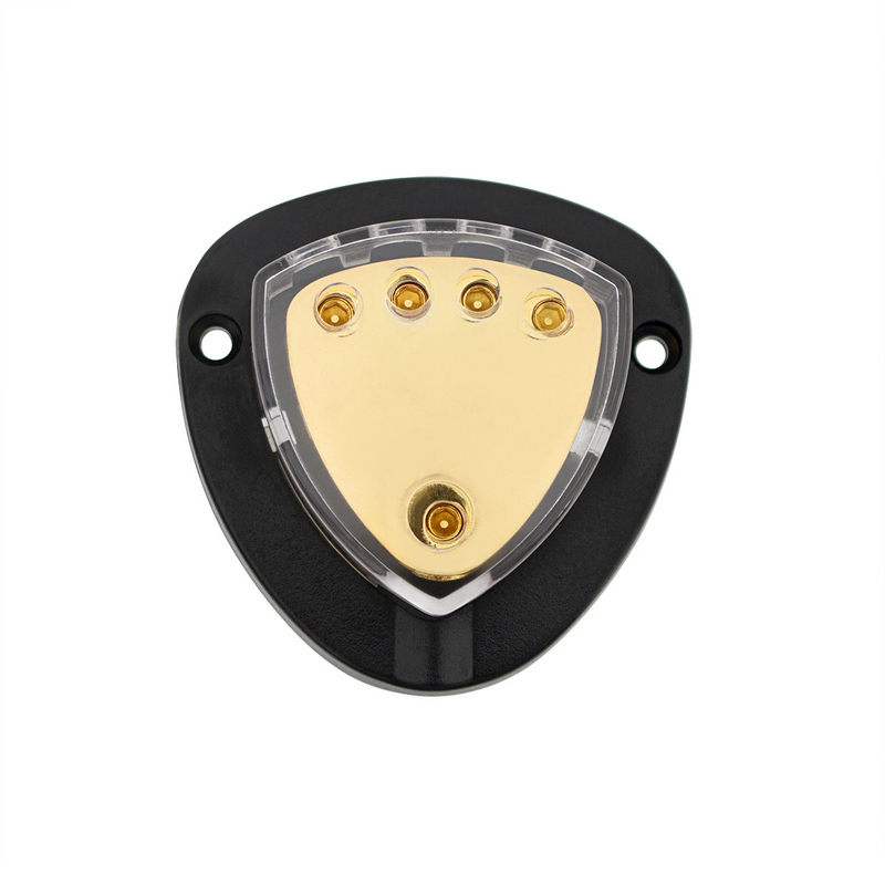 United Pacific Gold Distribution Block with (1) 4 AWG input and (4) 8 AWG outputs, Triangular Shape 1 Pc. 98439