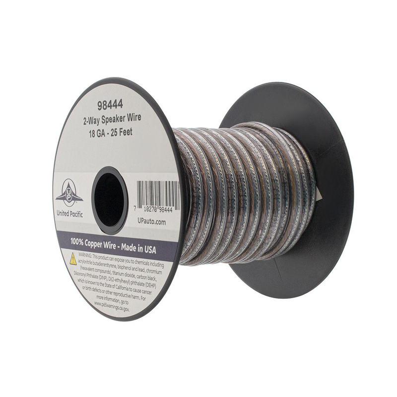 United Pacific Speaker Wire Bonded 18 AWG 2-Way, PVC Insulated Copper Wire 25 Ft. 98444