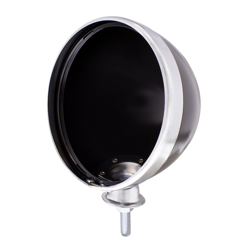 United Pacific 7" Black Dietz Style Headlight Housing & Chrome Rim Only and 34222 Pigtail (Pair) A5022B