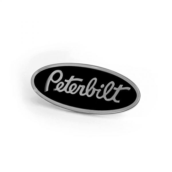 Custom Knobs Peterbilt Hood Emblem Engraved Oval - Black/Chrome