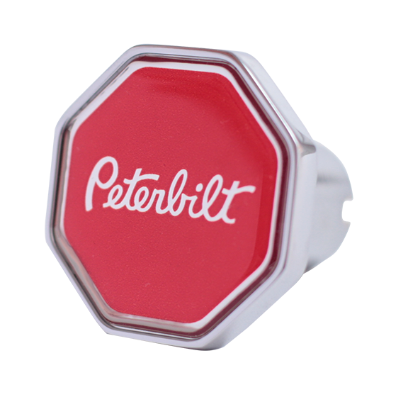 Custom Knobs Peterbilt Logo Octagon Knob - Red/Chrome