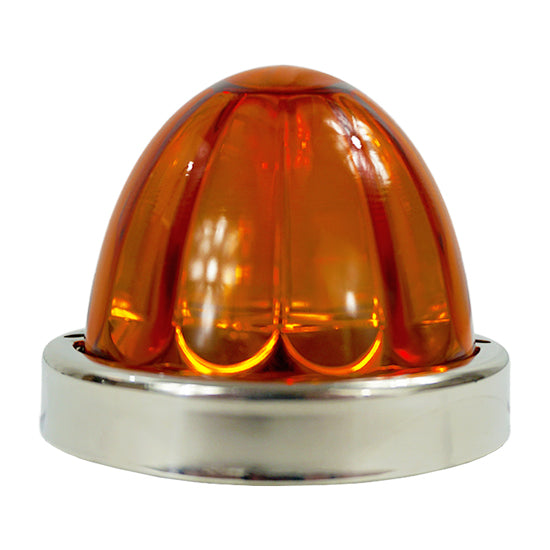 Iowa Customs Legendary Large Watermelon Dark Amber LED Light. 3-1/2 Inch with Glass Lens, Stainless Bezel and 2 Hole Mount. Dual Function, 3 Wire IC966455