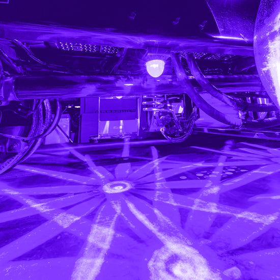 Iowa Customs Legendary Underboss 3-1/2" Large Watermelon Amber-Purple-Clear LED Light with Glass Lens and Stainless Bezel. Color Changing, Dual Function, 4 Wire Hookup. For Under Glow Only IC966460