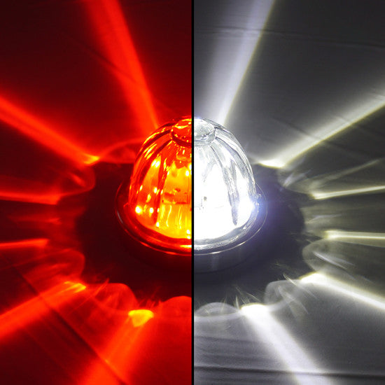 Iowa Customs Legendary Extreme Large Glass Watermelon Red To Cool White - Clear 4 Wire Dual Function W/ Stainless Bezel LED Light IC966447