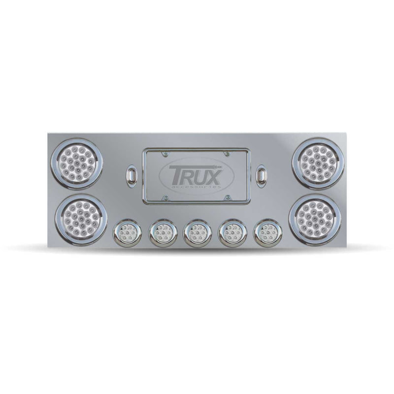 Trux Accessories Stainless Steel Rear Center Panel with 4 x 4", 5 x 2 1/2" Dual Revolution & 2 License Light LEDs