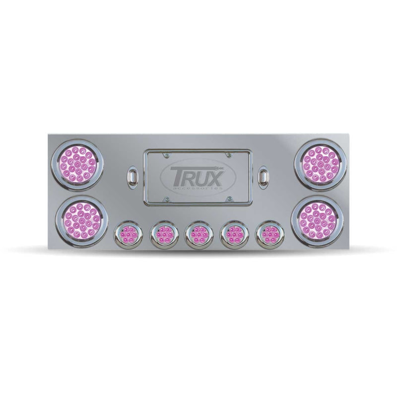 Trux Accessories Stainless Steel Rear Center Panel with 4 x 4", 5 x 2 1/2" Dual Revolution (Red/Purple) & 2 License Light LEDs