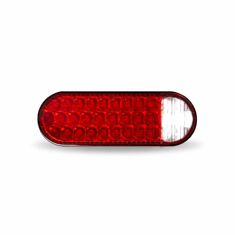 Trux Accessories 6" Oval Red Stop, Turn & Tail to White Back-Up to Amber Strobe LED Light - 36 Flash Patterns TLED-650RW