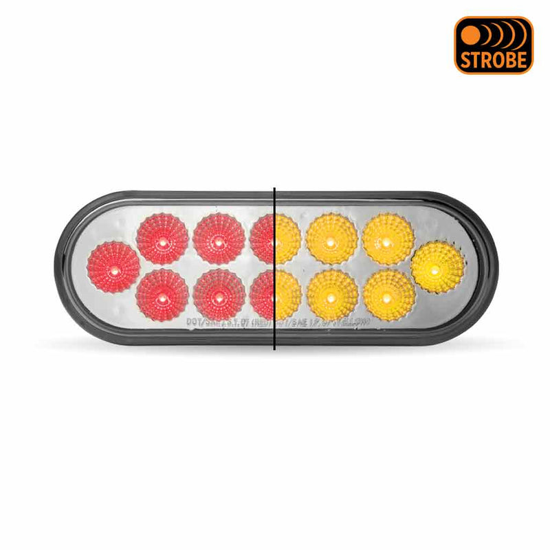 Trux Accessories Oval Dual Red/White Stop, Turn & Tail LED with Amber Strobe (12 Diodes) TLED-OX60RAS
