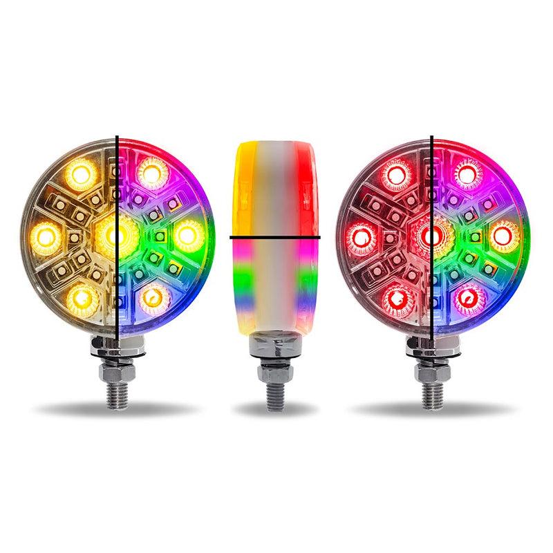 Trux Accessories Amber / Red Stop, Turn & Tail with RGB Auxiliary Double Face Round LED Light - 54 Diodes TLED-RGBRDF