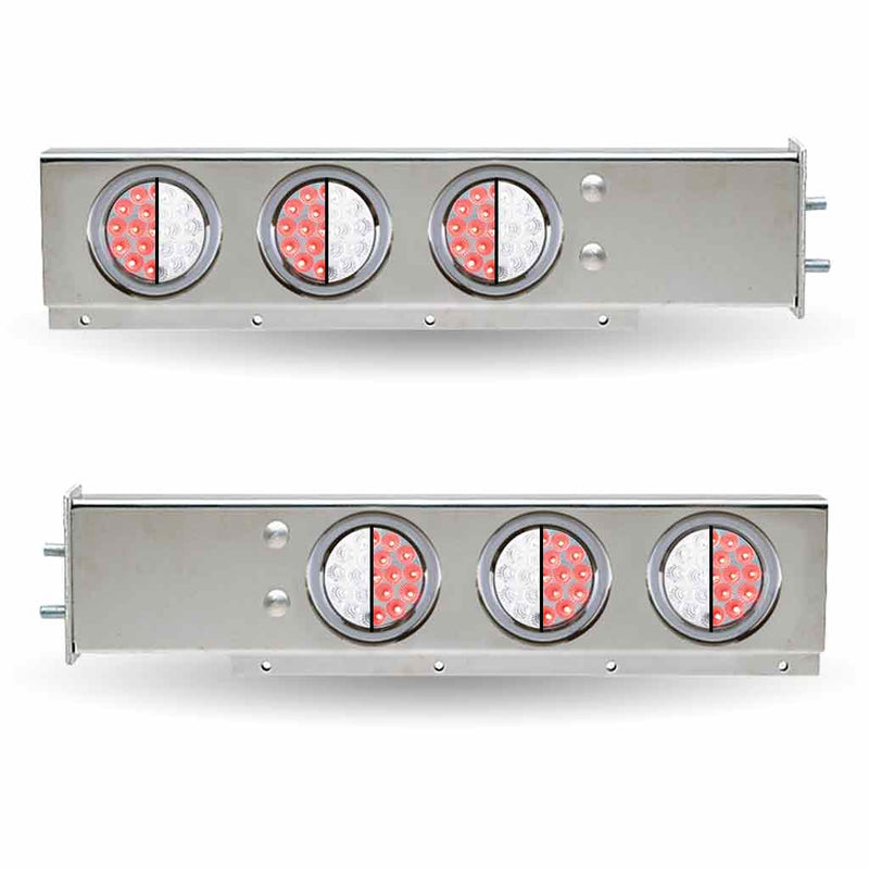 Trux Accessories Stainless Steel Mud Flap Hanger with Flat Top & 6 x 4" Dual (R/W) Revolution LEDs & Bezels TU-9210L3