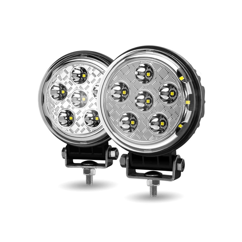 Trux Accessories Next Generation Universal White Round Work Light with Side Diodes (9 Diodes) - 4300 Lumens (Pair)