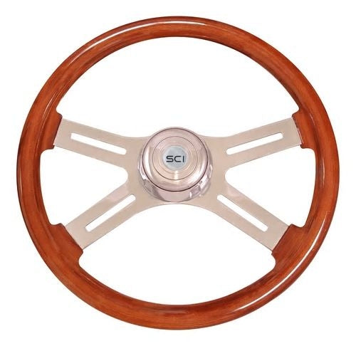 Steering Creations Classic Mahogany 18" 4 Chrome Spoke Wood Steering