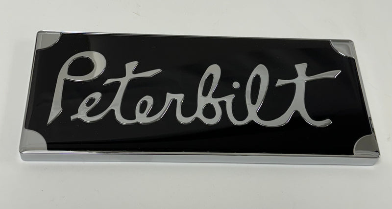 Custom Knobs Peterbilt Old Style Engraved Hood Emblem - Black Chrome