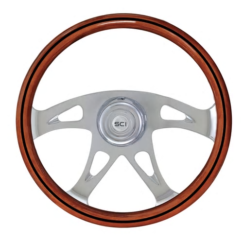 Steering Creations "Ace" Wood w/Black Line 18", 4 Spoke Steering Wheel