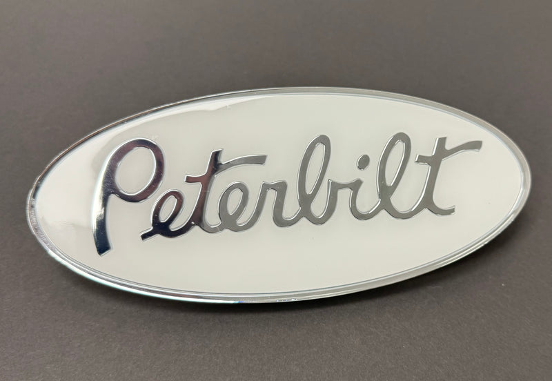 Custom Knobs Peterbilt Engraved Oval Hood Emblem - White